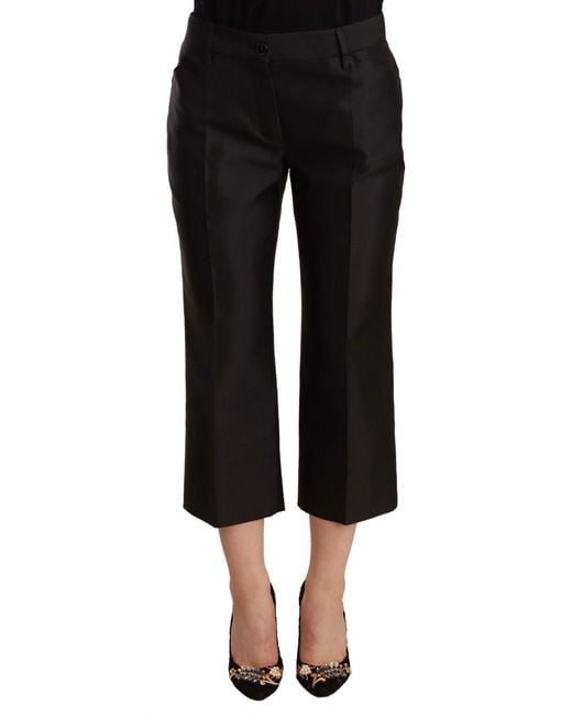 Dolce & Gabbana Black Chic Silk Cropped Trousers