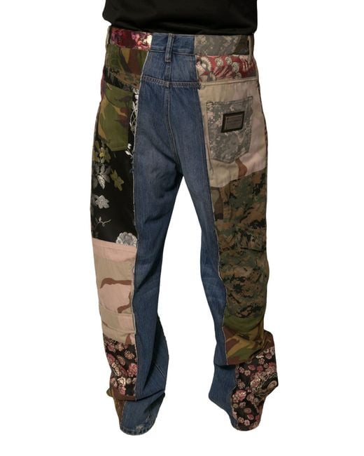 Dolce & Gabbana Blue Patchwork Cotton Straight Denim Jeans for men