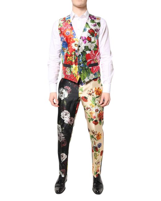 Dolce & Gabbana Black Floral Sicilia Silk 3 Piece Suit for men