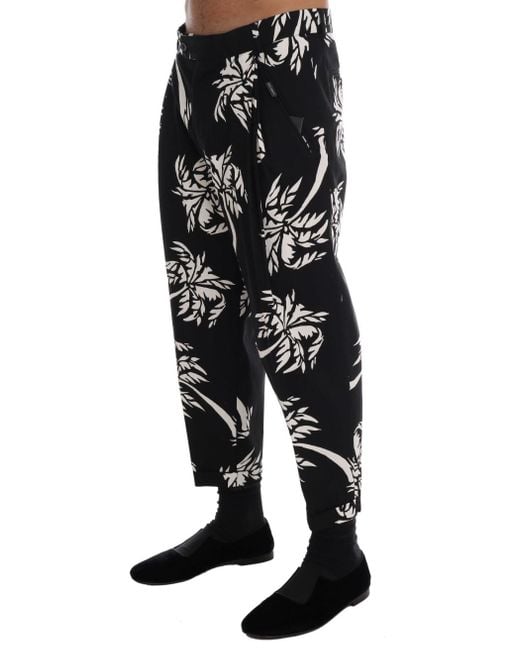 Dolce & Gabbana Black Tree Cotton Stretch Pants for men