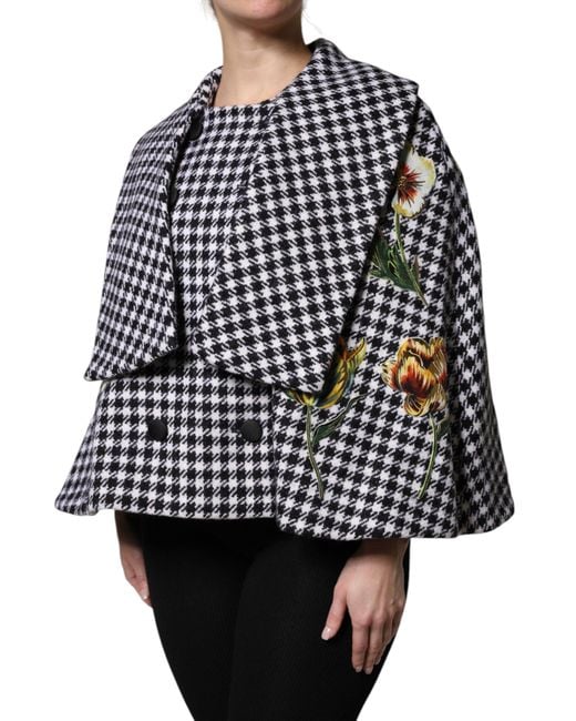 Dolce & Gabbana Black Monochrome Patterned Floral Cape Jacket