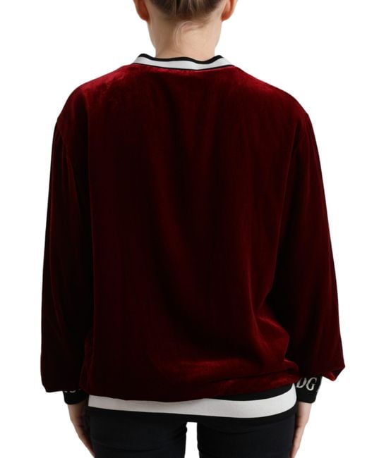 Dolce & Gabbana Red Velvet Crew Neck Pullover Sweater