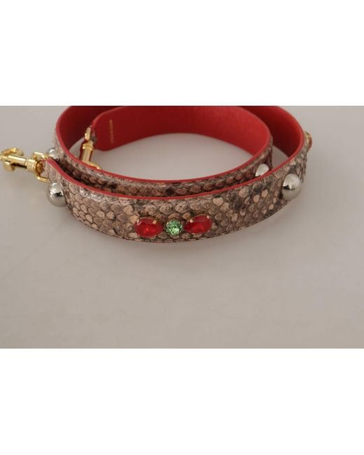 Dolce & Gabbana Red Python Leather Crystals Shoulder Strap