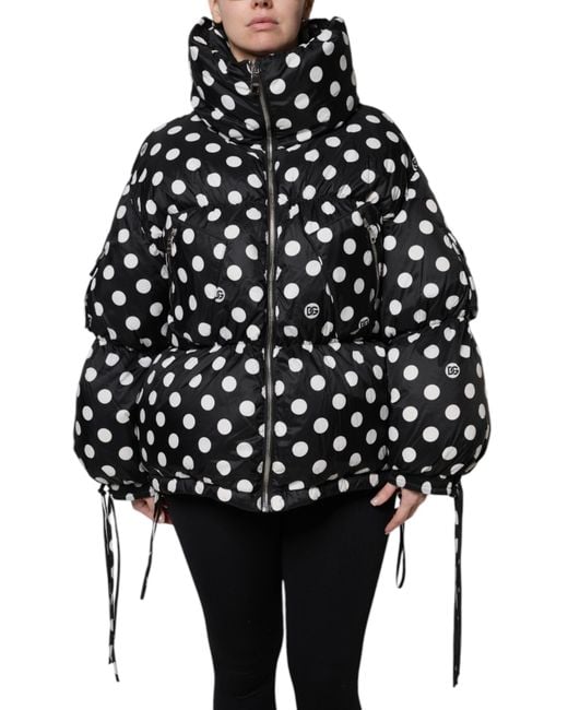 Dolce & Gabbana Black Polka Dot Full Zip Puffer Jacket
