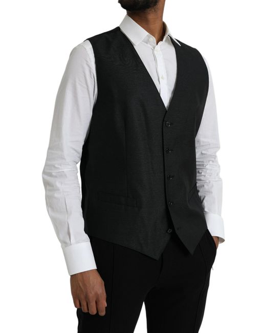 Dolce & Gabbana Black Wool Waistcoat Dress Formal Vest for men