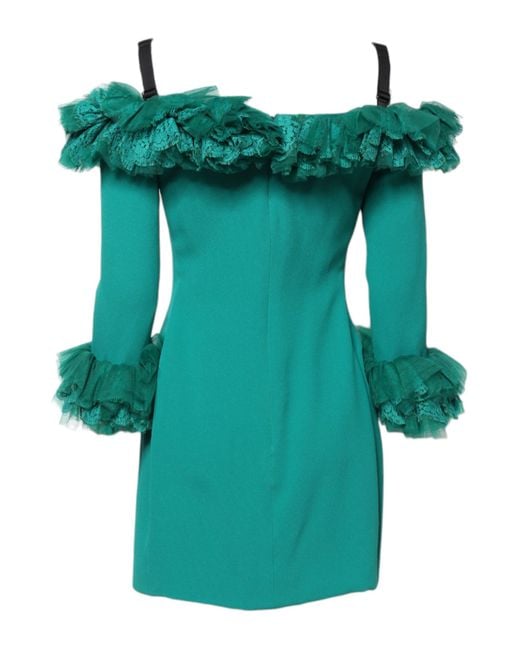 Dolce & Gabbana Green Lace Mini Dress With Ruffles