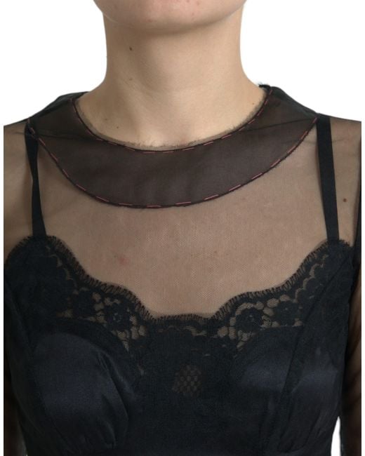Dolce & Gabbana Black Floral Embroidery Mesh Tulle Gown Dress