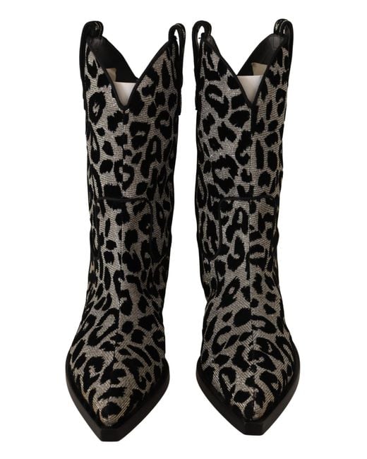Dolce & Gabbana Black Leopard Cowboy Boots Shoes