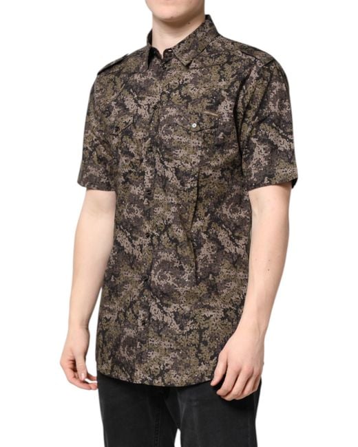 Dolce & Gabbana Black Camouflage Button Down Shirt for men