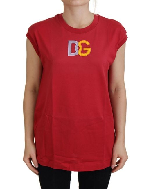 Dolce & Gabbana Red Cotton Dg Logo Tank Top T-Shirt