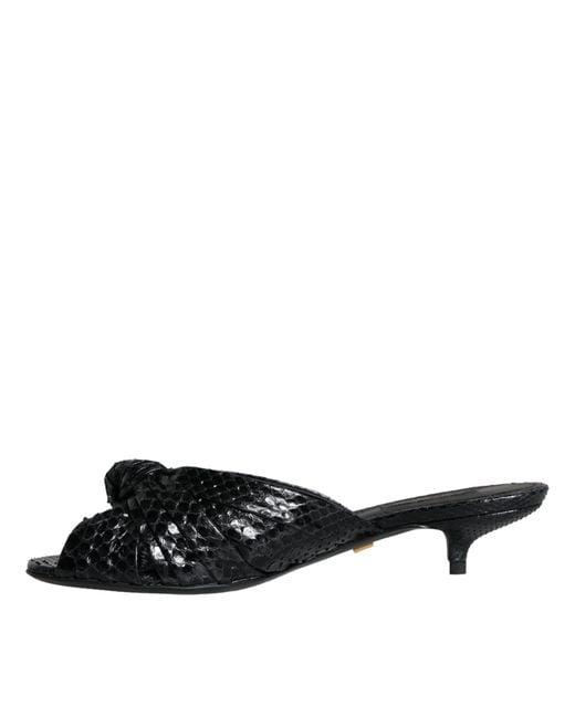 Dolce & Gabbana Black Leather Heels Slides Sandals Shoes