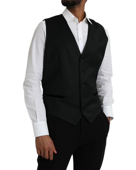 Dolce & Gabbana Black Silk Waistcoat Dress Formal Vest for men