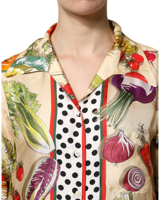 Dolce & Gabbana Multicolor Vegetables Silk Long Sleeves Top