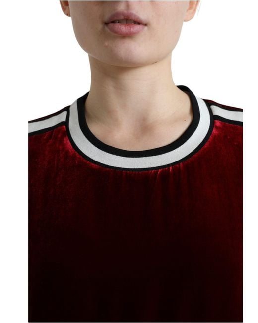 Dolce & Gabbana Red Velvet Crew Neck Pullover Sweater