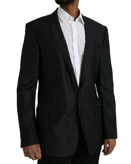 Dolce & Gabbana Black Wool Notch Singlebreasted Coat Blazer for men
