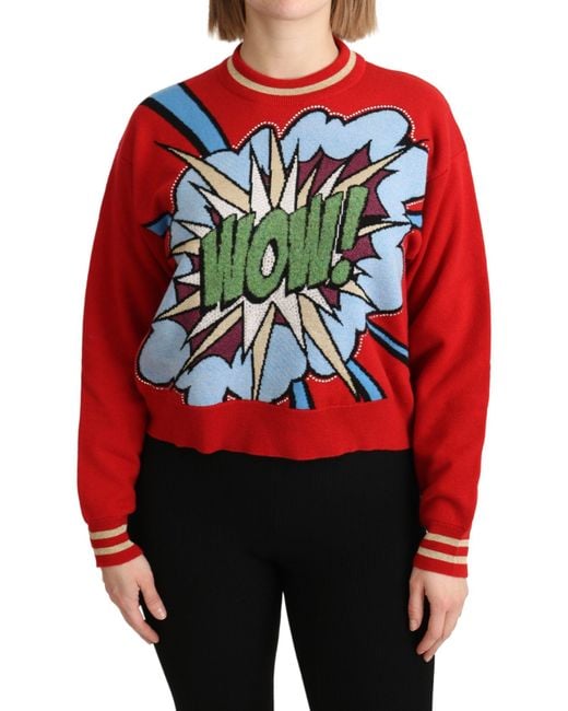 Dolce & Gabbana Red Knitted Cashmere Cartoon Top Sweater