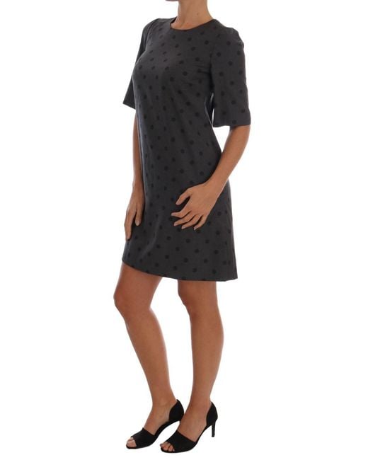 Dolce & Gabbana Multicolor Grey Polka Dotted Sheath Wool Dress