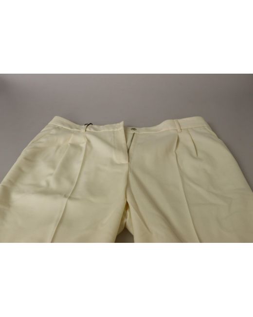 Dolce & Gabbana Natural Ivory High Waist Cropped Folded Hem Trousers Pants