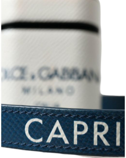 Dolce & Gabbana Blue Calf Leather Logo Print Strap Airpods Case