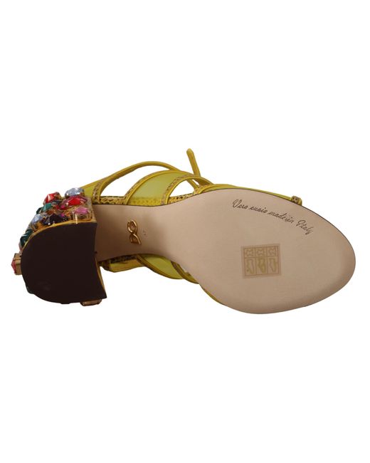 Dolce & Gabbana Yellow Leather Crystal Ayers Sandals Shoes