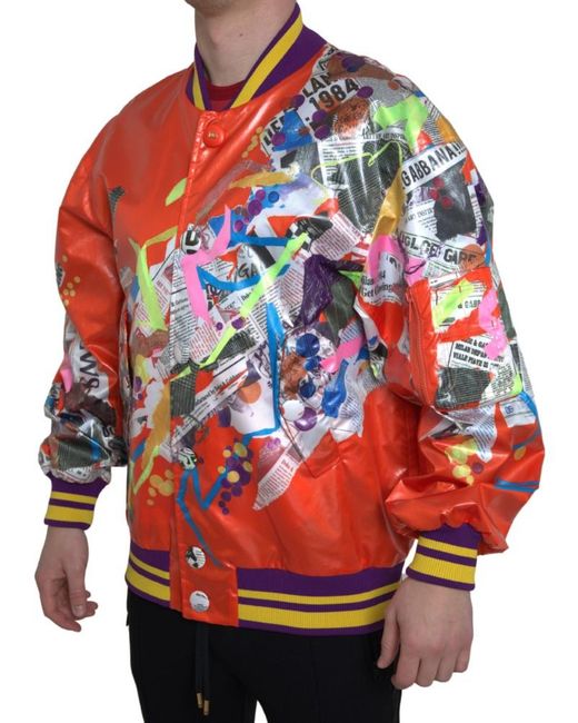Dolce & Gabbana Red Orange Polyester Button Blouson Jacket for men