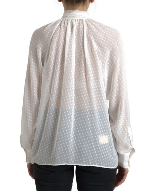 Dolce & Gabbana Gray Silk Sheer Tied Neck Polka Dots Blouse
