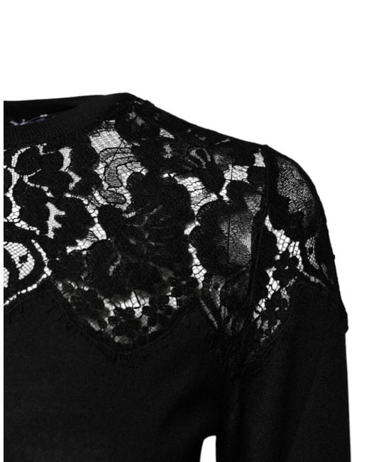 Dolce & Gabbana Black Floral Lace Long Sleeves Blouse Top