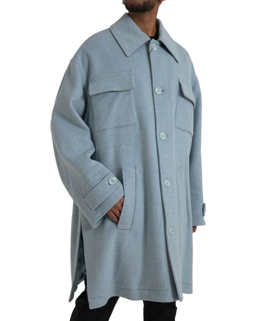 Dolce & Gabbana Blue Light Wool Button Trench Coat Jacket for men