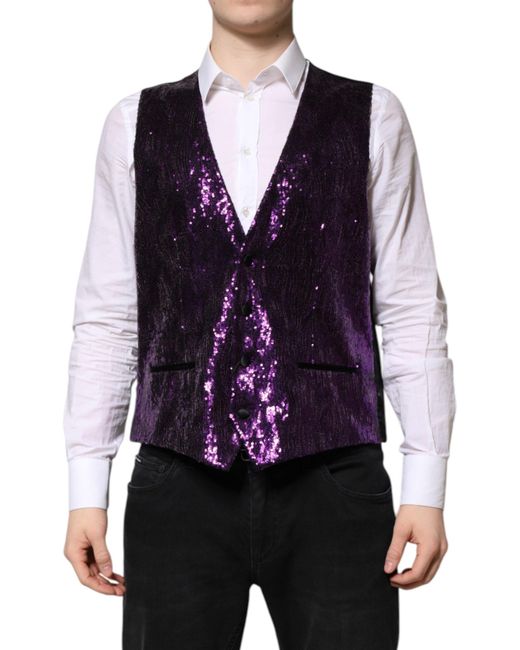 Dolce & Gabbana Blue Sequined Dress Formal Waistcoat Vest for men