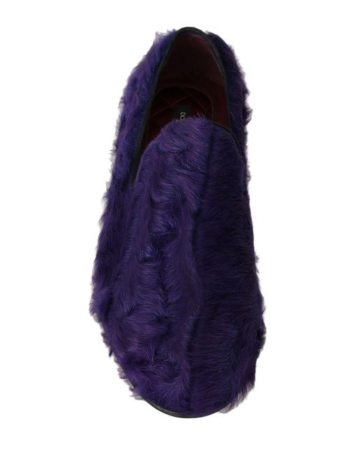 Dolce & Gabbana Blue Sheep Fur Leather Loafers