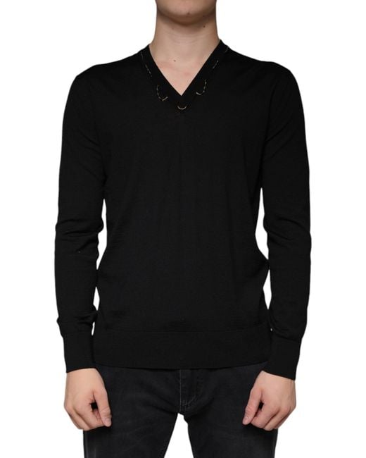 Dolce & Gabbana Black Embellished V-Neck Pullover Sweater for men