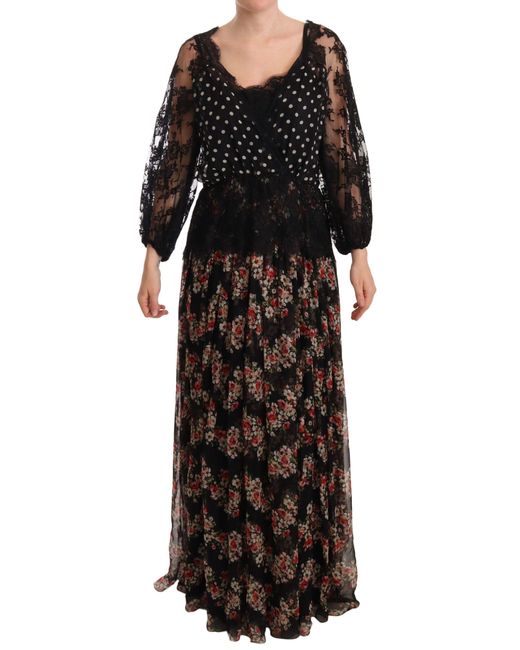 Dolce & Gabbana Dolce Gabbana Black Lace Floral Polka Maxi Capri Dress