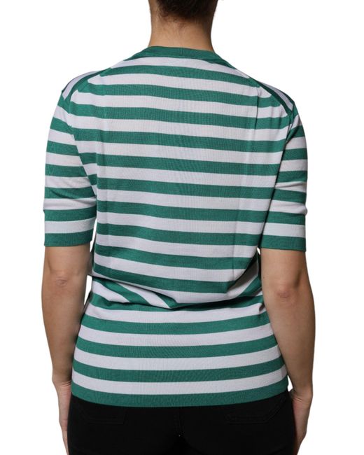Dolce & Gabbana Green Stripe Leaf Crew Neck T-Shirt