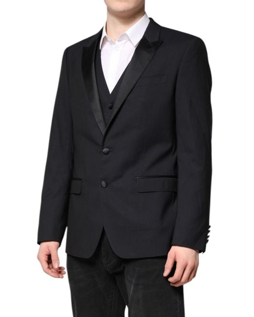 Dolce & Gabbana Black Dark Martini Wool Suit 2 Piece Jacket for men