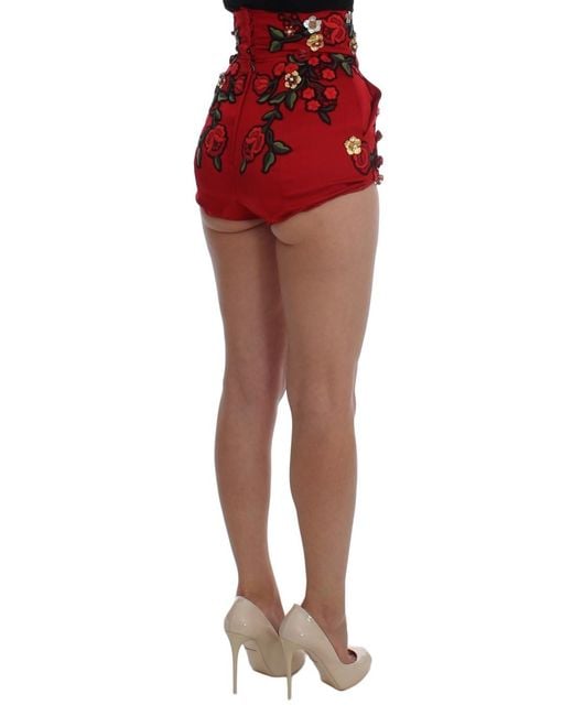 Dolce & Gabbana Red Silk Roses Sicily Shorts