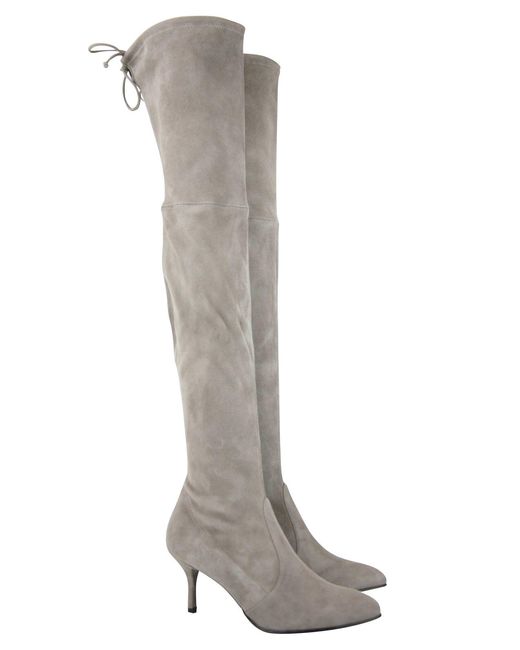 Stuart Weitzman Gray Solid Tiemodel Suede Over-The-Knee Boot