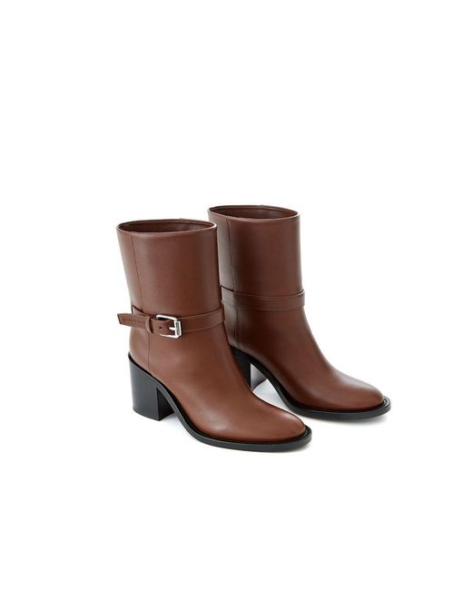 Burberry Brown Leather Buckle Boots Midcalf Style
