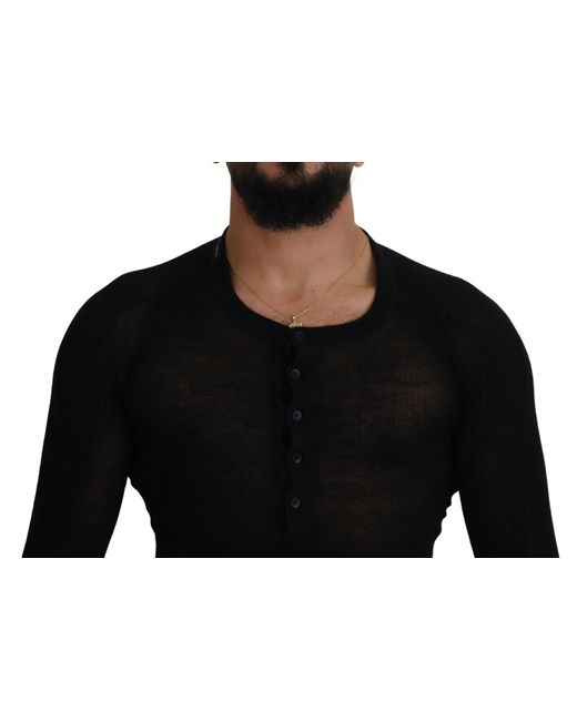 Dolce & Gabbana Black Cashmere Button Pullover Sweater for men
