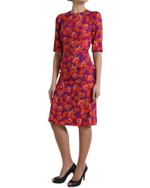 Dolce & Gabbana Red Floral Poppy Print Sheath Dress