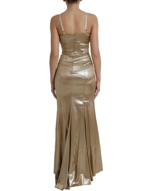 Dolce & Gabbana Natural Metallic Gold Crystal Embellished Gown Dress