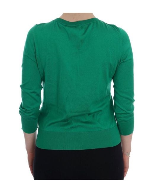 Dolce & Gabbana Green Silk Crystal Banana Sweater