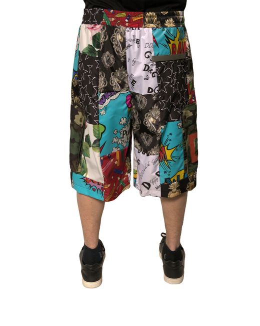 Dolce & Gabbana Black Patchwork Cargo Bermuda Shorts for men