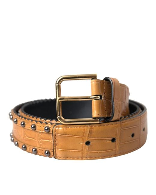 Dolce & Gabbana Natural Alligator Leather Studded Metal Buckle Belt