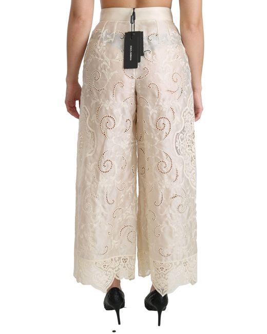 Dolce & Gabbana Natural Lace High Waist Palazzo Cropped Pants