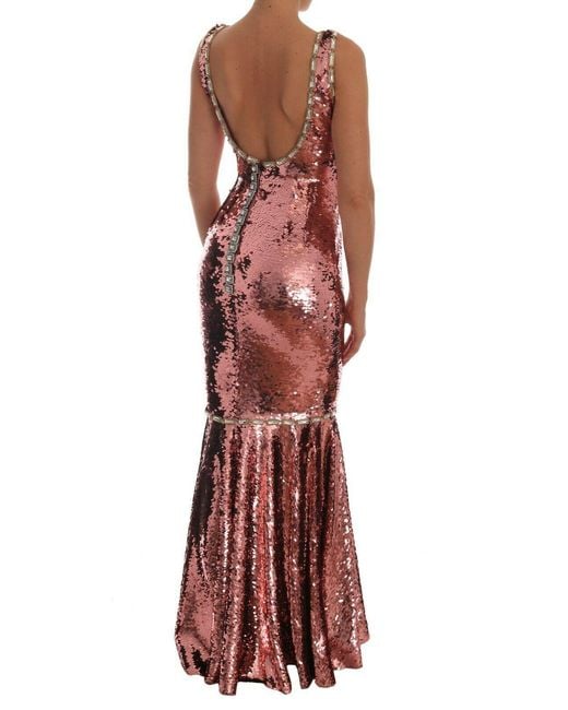Dolce & Gabbana Red Pink Sequined Sheath Crystal Dress Gown