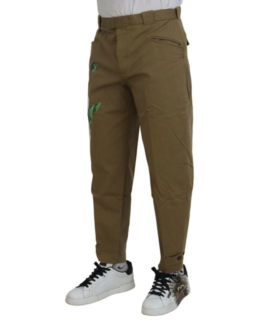 Dolce & Gabbana Green Cotton Stretch Floral Chinos Pants for men