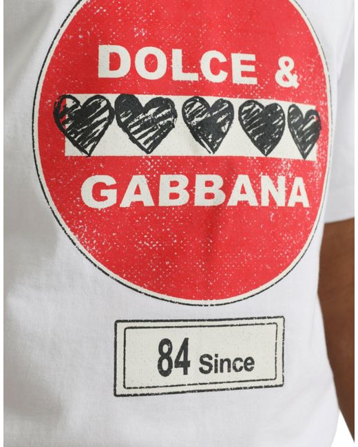 Dolce & Gabbana White Amor Heart Cotton Crewneck Short Sleeve T-Shirt for men