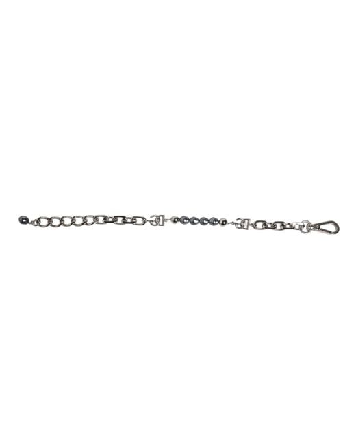 Dolce & Gabbana White Tone Chain Lobster Clasp Logo Pearls Bracelet-Tone Metal for men