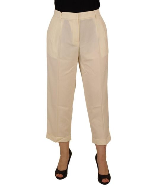 Dolce & Gabbana Natural Ivory High Waist Cropped Folded Hem Trousers Pants
