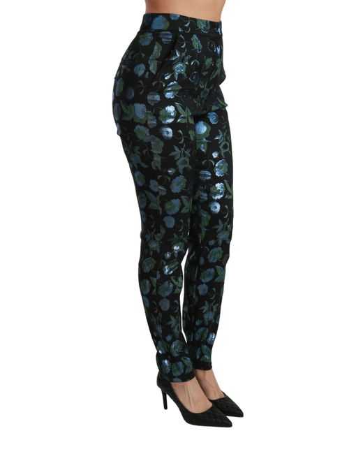 Dolce & Gabbana Black Floral Metallic Slim Pants